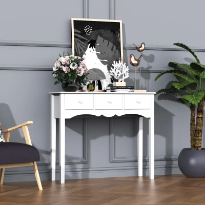 HOMCOM 100Wx32Dx85H cm 3-Drawer Console Table  Dressing Table-White