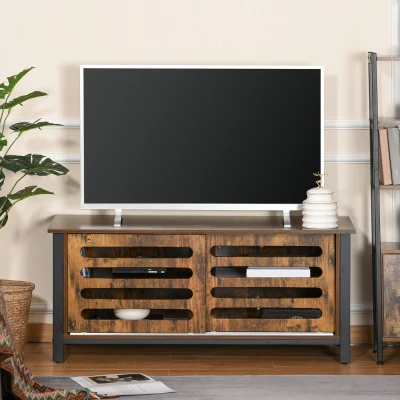 HOMCOM Industrial TV Stand Media Console Table Unit Cabinet Steel Frame Sliding Doors