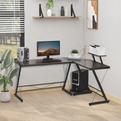 HOMCOM L Shaped Home Office Desk Gaming Workstation with Shelf & CPU Stand
