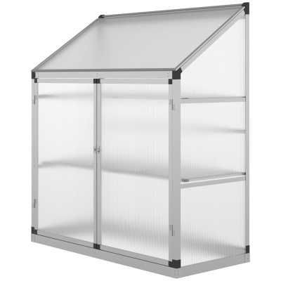 Outsunny Sun Plate 3-Tier Greenhouse Polycarbonate Panel Roof Vent w/ Foundation -Silver