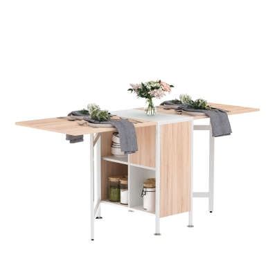 Homcom Masa pliabila cu 4 Compartimente, Stejar si Alb 169x62x75cm