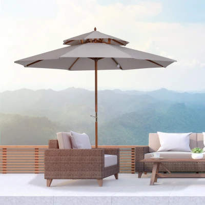 Outsunny Ombrellone Impermeabile Tondo Ø 265 x 264 cm Grigio Chiaro