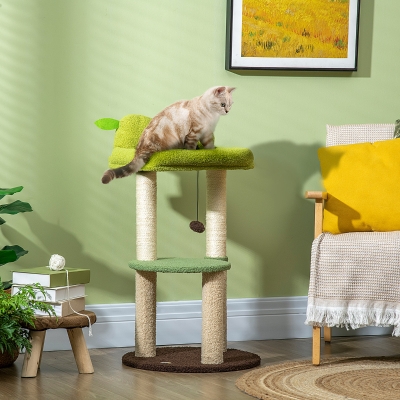 PawHut Árvore Arranhador para Gatos com Cama em Forma de Abacate Plataforma Postes de Sisal e Bola Suspensa Ø44x83cm Verde