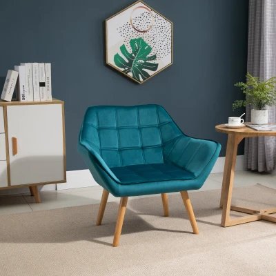 HOMCOM enkele fauteuil vleugelfauteuil relaxfauteuil fauteuil met fluwelen opstaande poten fluweelzacht polyester scandinavisch groen 68,5 x 61 x 72,5 cm