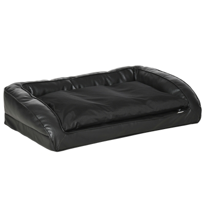 PawHut Panier lit pour chien chat matelas lavable coussin amovible déhoussable revêtement synthétique simili cuir moelleux grand confort pour grand chien chat - noir
