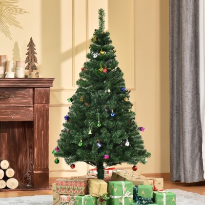 HOMCOM Árvore de Natal Artificial 150cm Ignífugo com 420 Ramos 48 Decorações Folhas de PVC e Suporte Metálico Verde