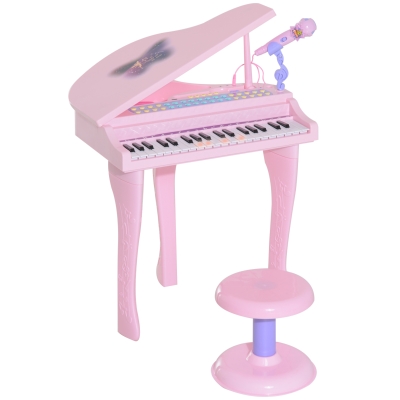 HOMCOM FORTEPIAN DLA DZIECI PIANINO TABORET różowy