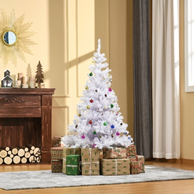 HOMCOM Árvore de Natal Artificial 150cm com 680 Ramos de PVC 48 Decorações Incluidas Decoração de Natal Φ85x150cm Branco