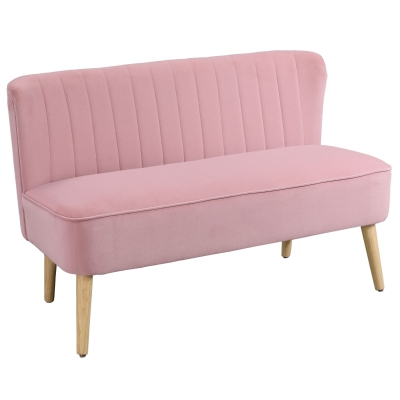 HOMCOM 2-Sitzer Stoffsofa Polstersofa Sitzmöbel Loungesofa Holz Schaumstoff Samtartiges Polyester Rosa 117 x 56,5 x 77 cm