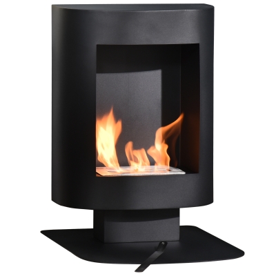 HOMCOM Cheminée bioéthanol sur Pied, brûleur 1,5 L, environ 3 h de durée de combustion, contrôle de Flamme et crochet Inclus, Dim. 46,5L x 53l x 65H cm, Acier Noir