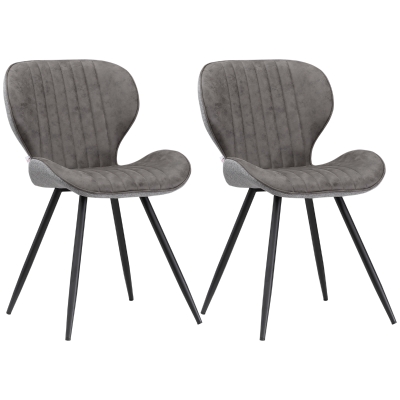 HOMCOM Lot de 2 chaises de salle à manger en tissu et piètement métal - grand confort - assise enveloppante - gris foncé