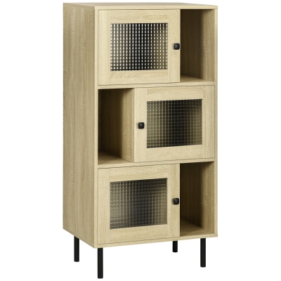 HOMCOM Estantería Librería con 3 Puertas de Vidrio Almacenamiento Abierto y Patas de Acero 60x40x120 cm Madera Natural
