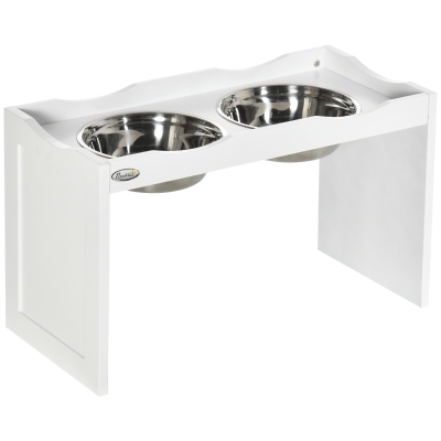 PawHut Futterstation, Napfständer, 2 Fressnäpfe je 2 Liter, Edelstahl, für große Hunde, weiß, 63 x 30 x 24cm