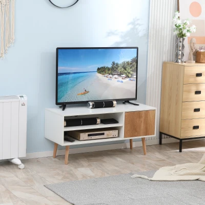 HOMCOM Móvel de TV com 2 Prateleiras de Armazenamento e Armário para Televisores até 55 Polegadas 110x40x50cm Branco e Madeira