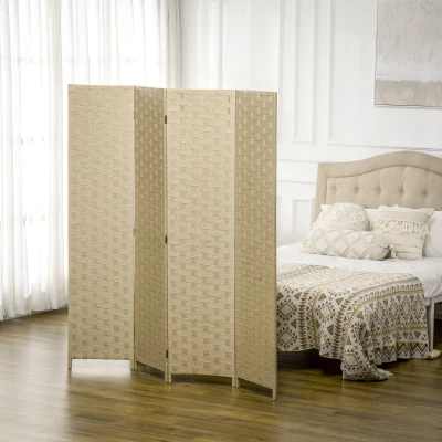 HOMCOM Biombo Separador de Ambientes de 4 Painéis 159,5x169,5cm Divisor de Ambientes Dobrável de Corda de Papel Marrom