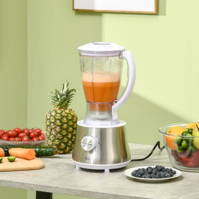 HOMCOM Electric Blender with 1L Bowl, 1.5L Blender, Knife Blades, Reversible Slicing and Grating Discs, Adjustable Speed and Pulse, 500W