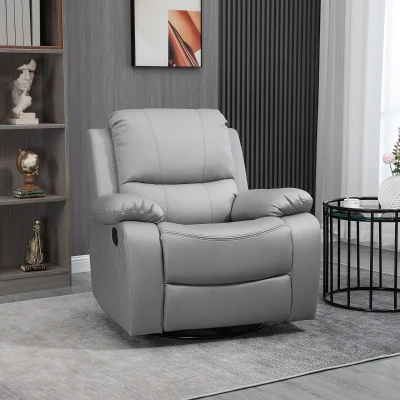HOMCOM relaxfauteuil, verstelbare rugleuning, draaibaar, tuimelfunctie, met voetsteun, staal, grijs, 93 x 100 x 98 Hcm