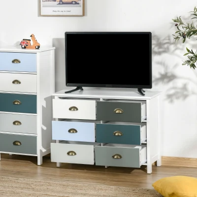 HOMCOM Chest of Drawers, 6-Drawer Dresser, Shabby Chic Storage Cabinet with Antique Handles for Bedroom, Multi-Coloured
