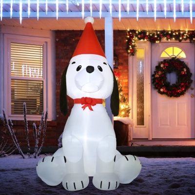 HOMCOM 6ft Inflatable Christmas Puppy Dog Wearing Santa Hat Lighted Outdoor Decoration Blow Up Decor for Holiday Indoor