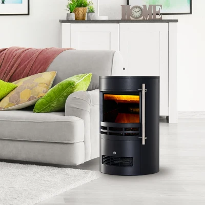 HOMCOM 900W/1800W Freestanding Electric Fireplace, Indoor Heater Fire Stove with Log Burner Effect Flame, Thermostat Control