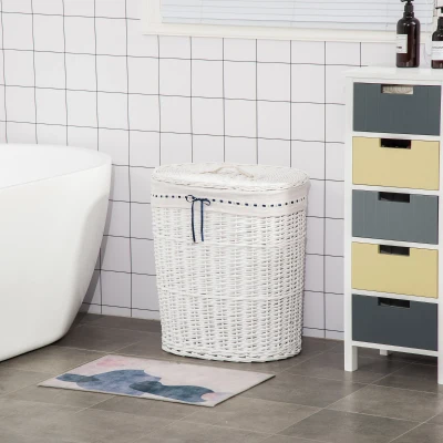 HOMCOM Cesto portabiancheria 51cm x 38cm x 57cm Bianco