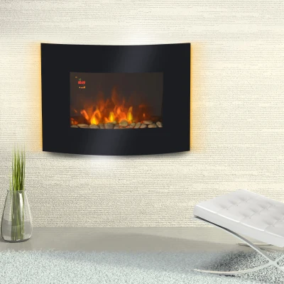 HOMCOM Lareira Elétrica de Parede com Efeito de Chamas Realistas e Luzes LED em 7 Cores Potência 900W/1800W 65x11,4x52cm Preto