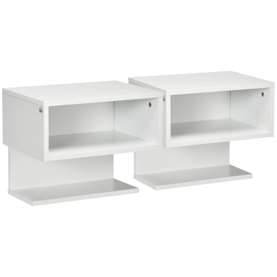 HOMCOM Scaffale a Parete Bianco, Set 2 Pezzi in MDF con Ripiano Aperto e Piano d'Appoggio, 40x29.5x33.5 cm