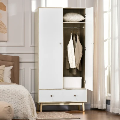 HOMCOM Armadio 2 Ante in Legno con 4 Vani e 2 Cassetti