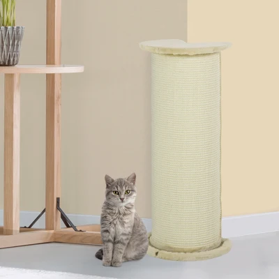 PawHut krabpaal voor katten 85 cm, hoekontwerp, ruimtebesparend, 35 cm x 35 cm x 85 cm, roomwit