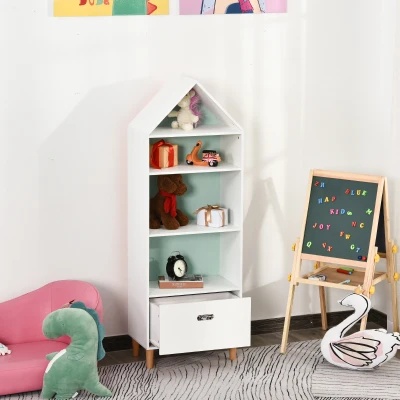 HOMCOM Scaffale per bambini 50cm x 30cm x 142cm Bianco, Azzurro