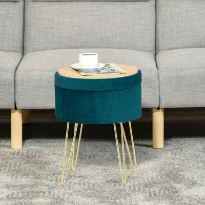 Scaun Rotund cu Depozitare 36x36x45cm Verde si Auriu