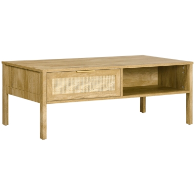 HOMCOM TV-Bank in Wiener Geflecht-Optik 1 Schublade 1 Schrank 110 cm x 59 cm x 41 cm Holzwerkstoff Natur