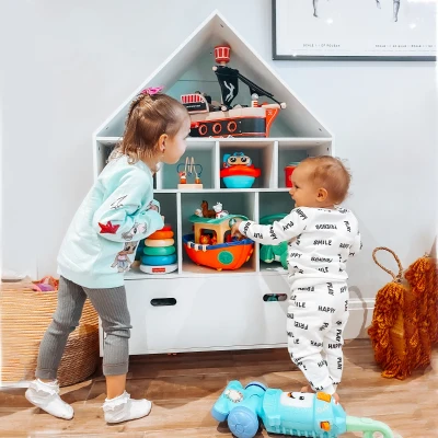 HOMCOM Scaffale per bambini 82cm x 30cm x 126 cm Bianco, Rosa, Azzurro
