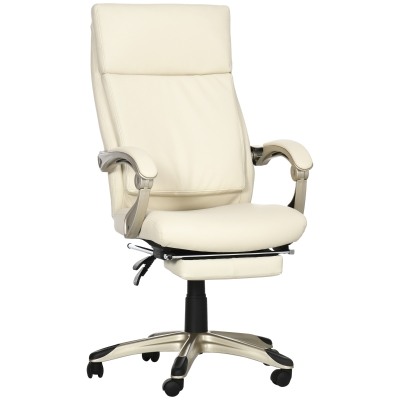 Vinsetto Silla de Oficina Ergonómica y Reclinable con Reposapiés Retráctil para Oficina Estudio 60,5x67x111-121cm Blanco