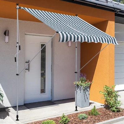 Outsunny Tenda da Sole 2x1.5m con Telaio Telescopico Bianco Verde