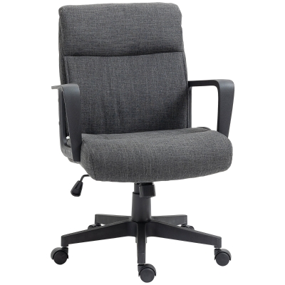 Vinsetto Chaise de bureau ergonomique fauteuil de bureau siège de bureau en toile avec accoudoir hauteur réglable pivotant à 360° lin gris et piètement noir