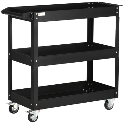 DURHAND Carro de Herramientas con Ruedas 3 Estantes y Asa Lateral para Garaje Mecánico Hogar 78,8x35,3x72 cm Negro