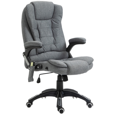 HOMCOM Fauteuil de bureau direction massant chauffant hauteur réglable dossier inclinable toile de lin gris chiné