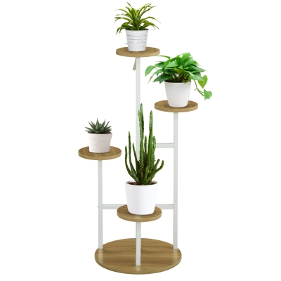 Outsunny Soporte para Plantas de 4 Niveles Estantería para Macetas para Interior y Exterior 40x40x95,5 cm Natural