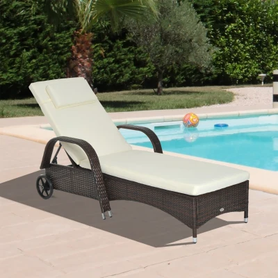 Outsunny Polyrotan tuinstoel ligstoel rotan ligstoel tuinmeubel mobiel bruin