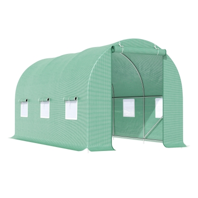 Outsunny Foliengewächshaus Tomatengewächshaus Treibhaus Folientunnel Frühbeet mit Fenster Grün 445 x 190 x 200 cm