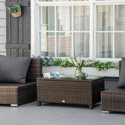 Outsunny Bijzettafel voor in de tuin, salontafel tuintafel balkontafel ESG PE-rotan bruin