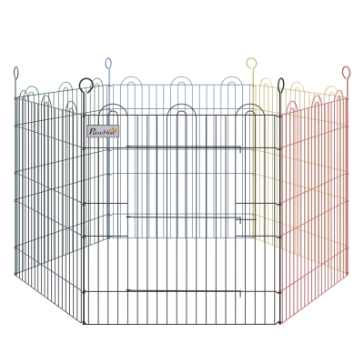 PawHut® Wybieg dla Szczeniąt Ogrodzenie dla Zwierząt 6 Części Ø120 X W66 cm Kojec na Zewnątrz Metal Wielokolorowy