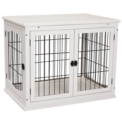 Pawhut® Klatka dla Psa do Domu 2 Drzwi Zwierzęta Domowe MDF Metal Biała