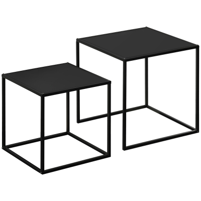 HOMCOM Beistelltisch, Couchtisch, Satztisch, 2er-Set, modernes Design, Stahlrahmen, schwarz, 40 x 40 x 40cm