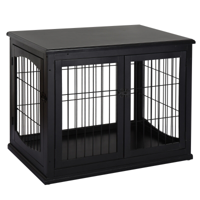 Pawhut® Klatka dla Psa do Domu 2 Drzwi Zwierzęta Domowe MDF Metal Czarna
