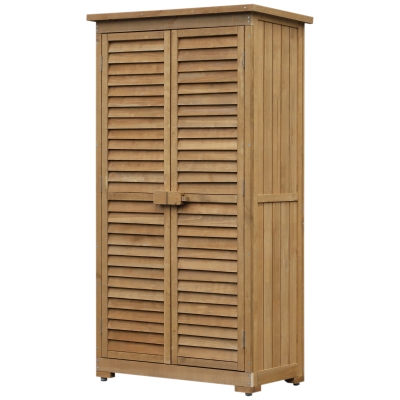 Outsunny Geräteschuppen mit Lamellentüren 3 Regale wetterbeständig 87 cm x 46,5 cm x 160 cm Tannenholz Braun