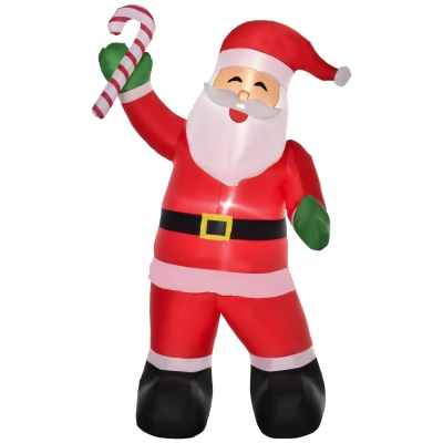 HOMCOM Aufblasbarer Weihnachtsmann mit Zuckerstange 250 cm LED mit Gebläse Weihnachts-Party Weihnachtsdekoration Weiß+Rot+Grün 140 x 85 x 250 cm