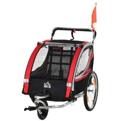 HOMCOM 2 in 1 kinderfietskar, kinderkar met vering, rood + zwart