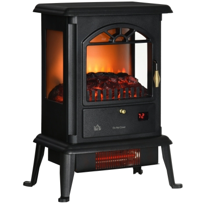 HOMCOM Elektrokamin, realistisches Feuer, Infrarotheizung bis 32° C, Fernbedienung, Schwarz, 42,2 x 27,2 x 57cm